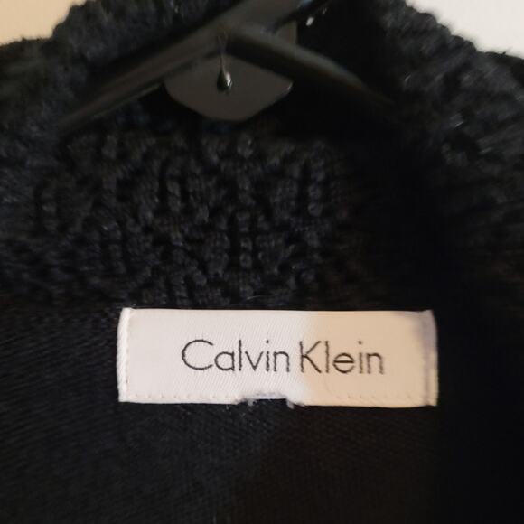 Calvin Klein Black Crochet Waterfall Cardigan Womens L Minimalist Sheer Layer - Picture 7 of 9